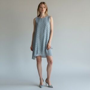 Ignite Evenings Dress Misty Blue Size 12 Metallic & Rhinestone Details